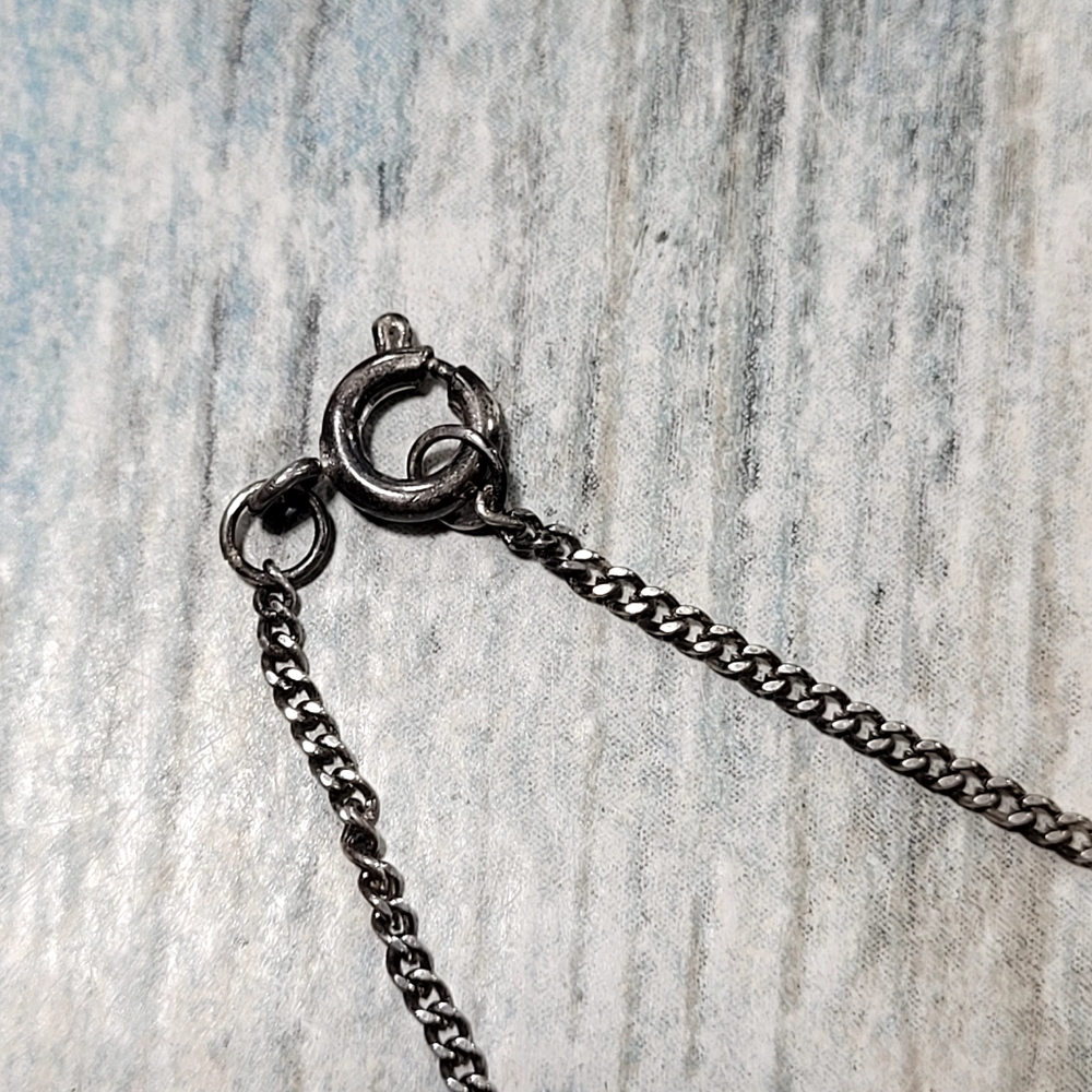 Silver Necklace with Blue and White Ceramic Pendant - Picture 5 of 7